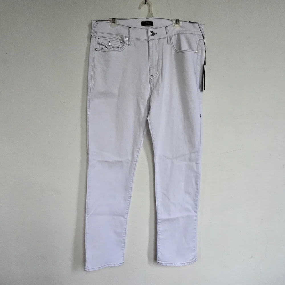 NWT True Religion White Ricky Flap Straight Leg Jeans Size 36